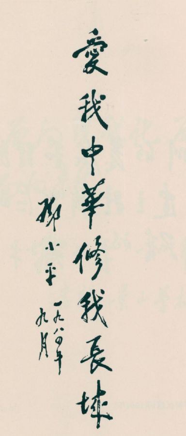 “愛我中華，修我長城”。（1984年）